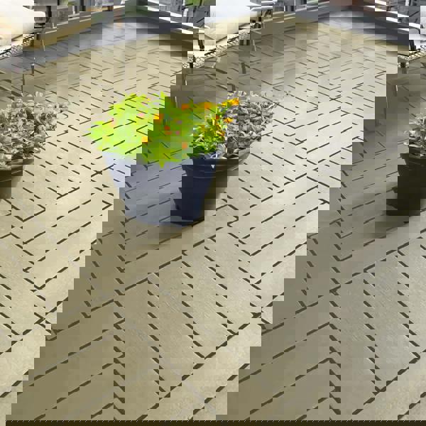 Nicoman Pack of 12 Polydeck PVC Decking Tiles - Beige