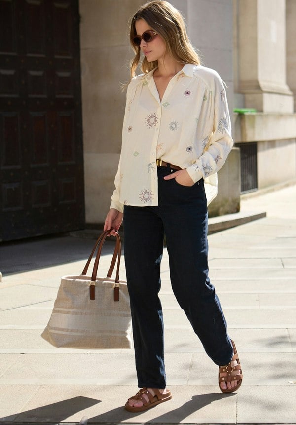 Swallow Crinkle Embroidered Shirt In Cream - image 2