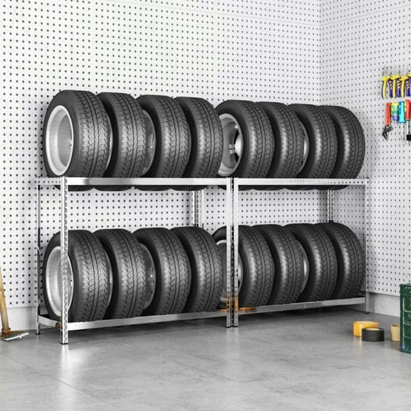 Berkfield 2-Layer Tire Racks 2 pcs Silver 110x40x110 cm Steel