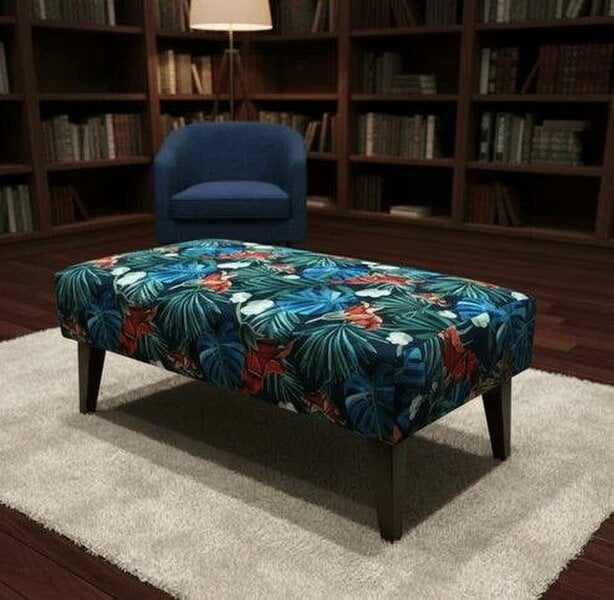 ISTOOLS Blue Jungle Floral Ottoman Bench – Multi-Use Footstool & Coffee Table UK Handmade - 36 x 24 Inches (92 x 61cm)