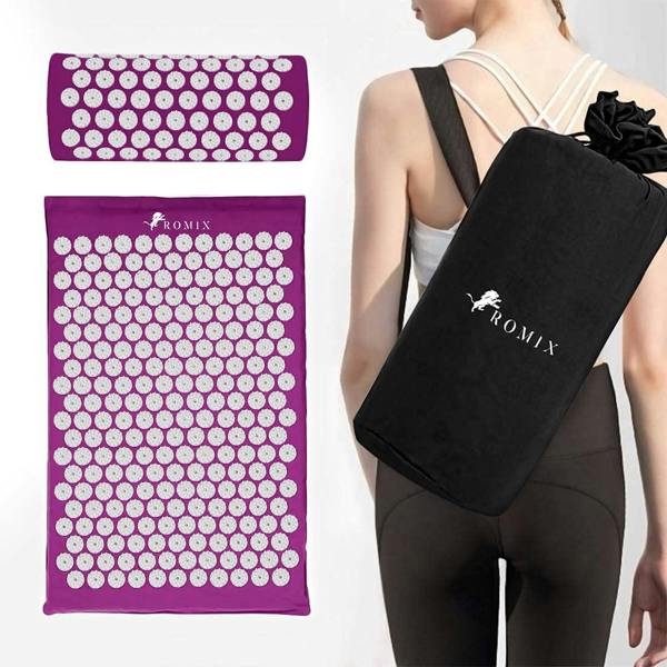 ROMIX Acupressure Mat and Pillow Set with Carry Bag, Spike Massage Mat for Back, Neck and Feet Relaxation