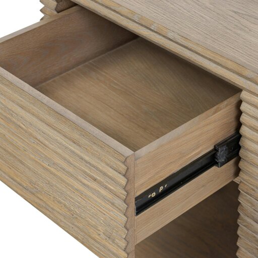 Wyld Haus Mandarina Weathered Oak Ribbed One Drawer Bedside Table