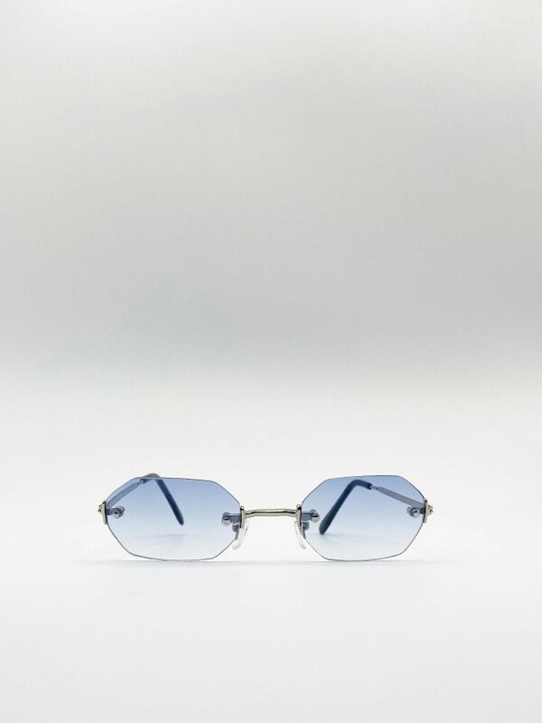 SVNX Rimless Oval Hexagon Sunglasses - Blue - One size