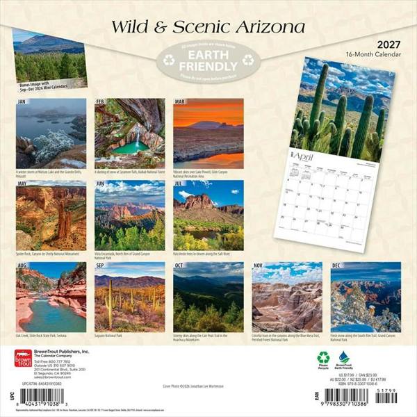 Wild & Scenic, Arizona Calendar 2027, Wall Calendars, Month To View, Travel, Gift