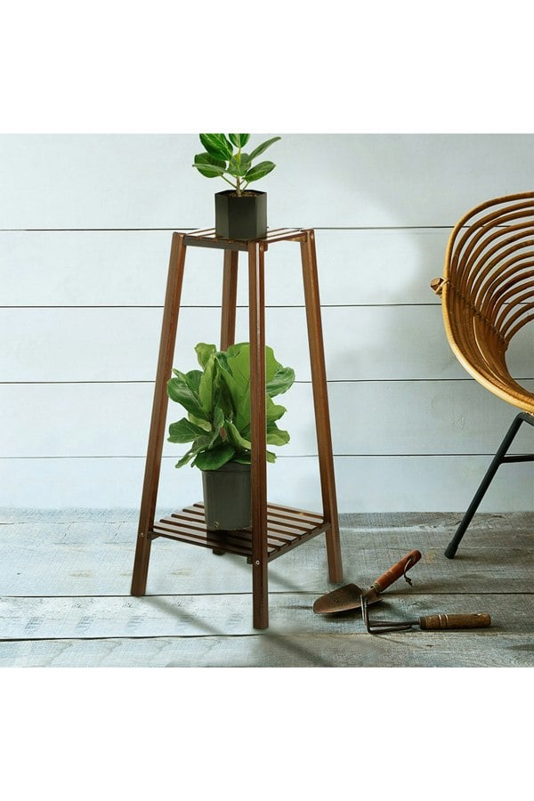 Living and Home Vintage Tiered Indoor Plant Stand Solid Wood Display Shelf