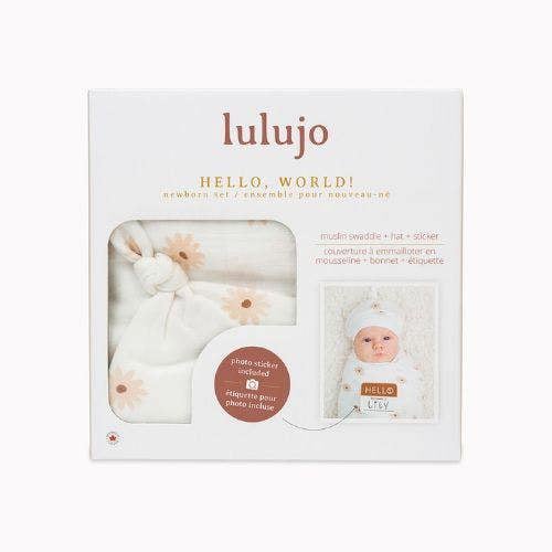 Lulujo - Hello World Bamboo Hat and Swaddle Gift Set - Daisies