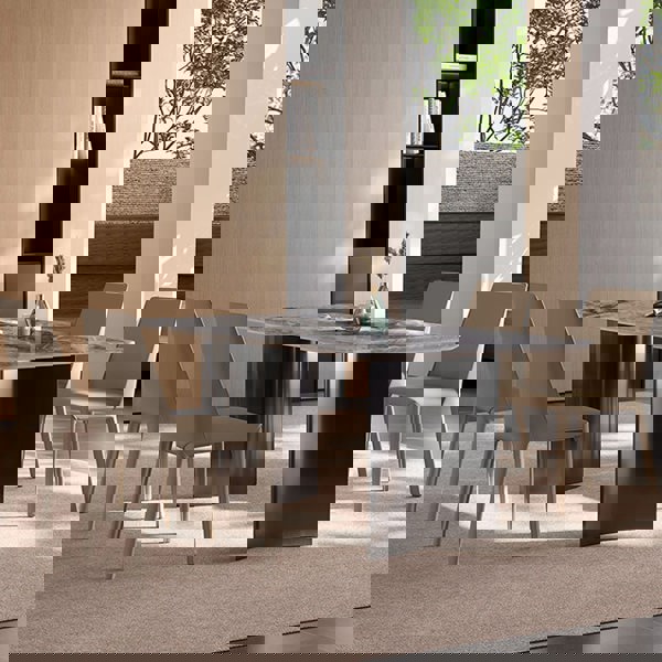 Doris Dining Table, Mable in a lifestyle setting with 6 chair dining room table