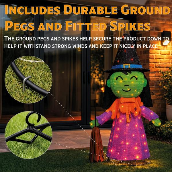 Fxlab Orange LED Foldable Witch Outdoor Halloween Decoration