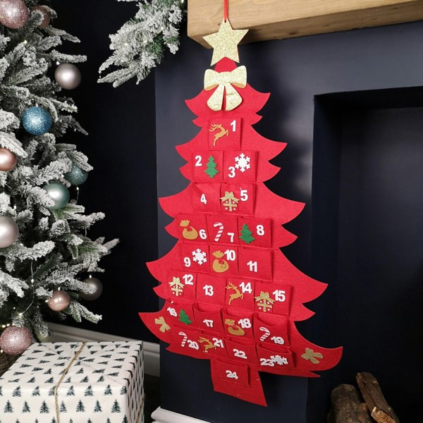 Samuel Alexander 90cm Fabric Tree Shape Advent Calendar Christmas Decoration in Red
