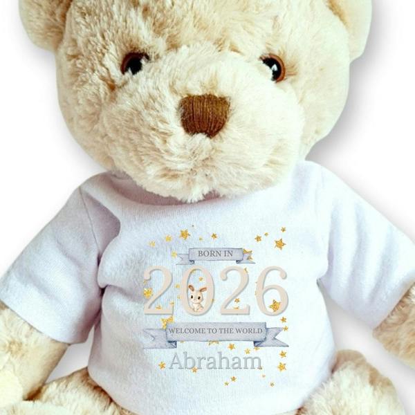 Personalised Welcome to the World 2026 Gift Box Baby Gift Hamper - Teddy & Vest