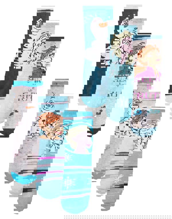 Disney Unisex Kids Blue Anna, Elsa, Olaf Calf Socks Set of 3