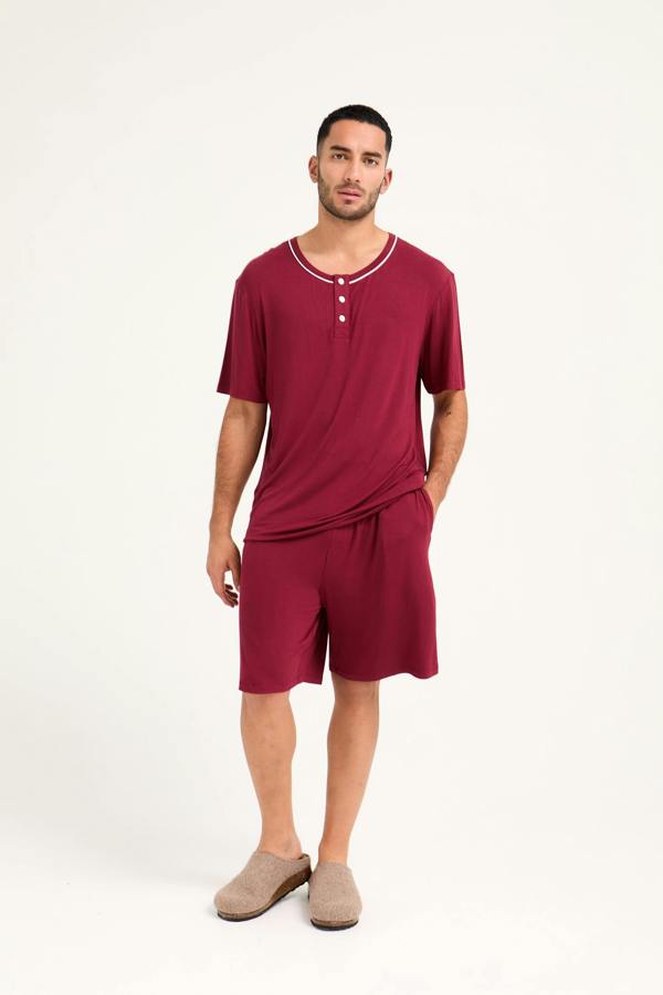 Mister You Bamboo Short Pyjama Set in Claret - Pajamas