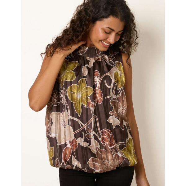 Blue Vanilla High Neck Metallic Sleeveless Blouse