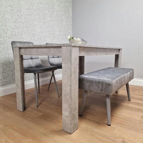Kosy Koala Modern Grey Dining Table Set with 2 Grey Velvet Chairs and 1 Grey Bench Dining Room Furniture