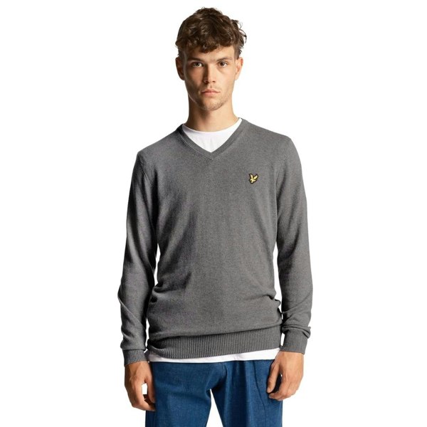 Lyle & Scott Cotton Merino Mid Marl V-Neck Jumper - Grey