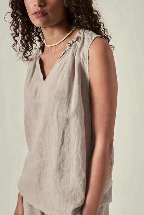 James Lakeland Taupe Pure Linen Sleeveless Top