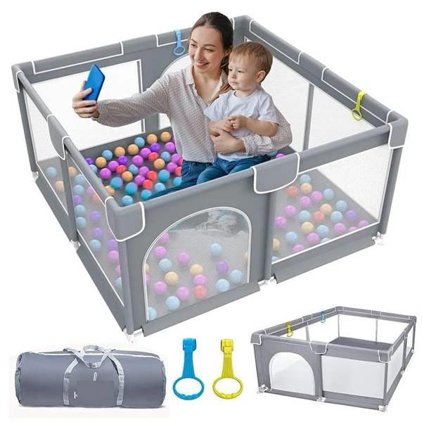 Dyzi Portable Playpen for Toddlers with Safety Gate and Sturdy Yard Enclosure