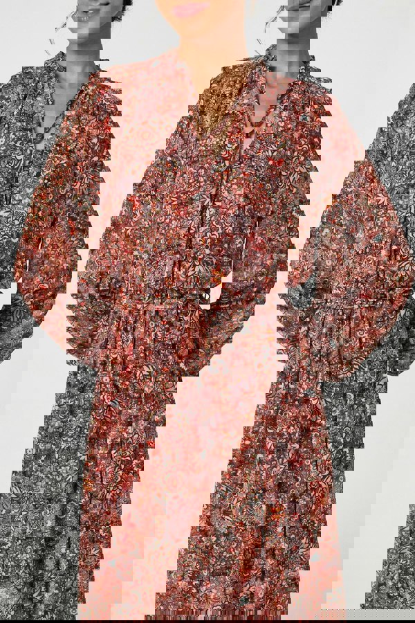 Rust | Floral Paisley Semi Sheer Midi Dress