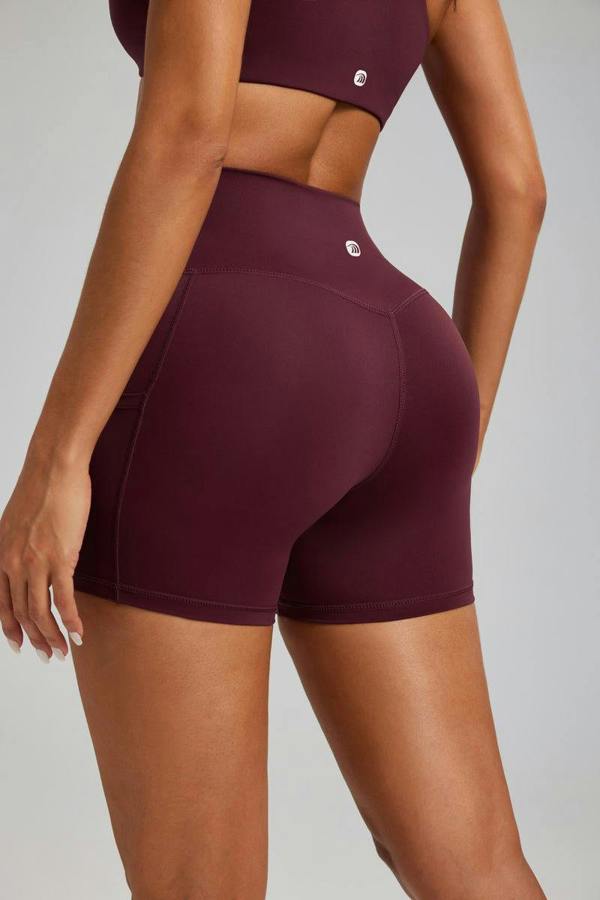 Anniou Pocket Yoga Shorts - Burgundy