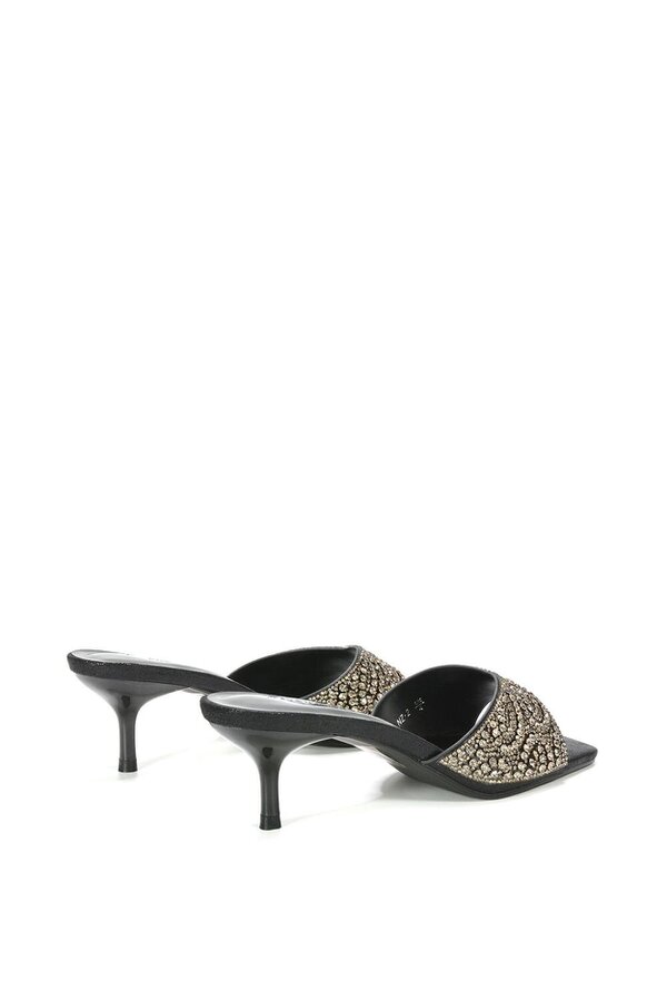 XY LONDON Sparkly Crystal Kitten Heeled Sandal Mules