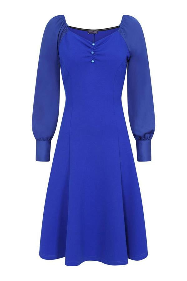 HotSquash Blouson Sleeved Scuba Fit N Flare Dress