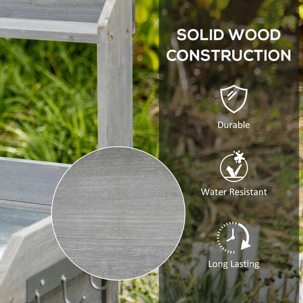 Garden Potting Table with Storage, Workbench, Metal Top, Storage Shelves & Hooks for Patio, Courtyard, Wooden