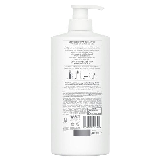 Dove Scalp+Hair Therapy Shampoo, 6x700ml Soothing Hydration Hyaluron-Complex