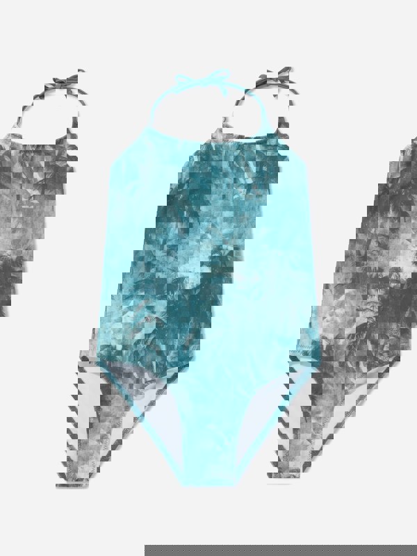 Emporio Armani Girls Palm Leaf Swimsuit in Green