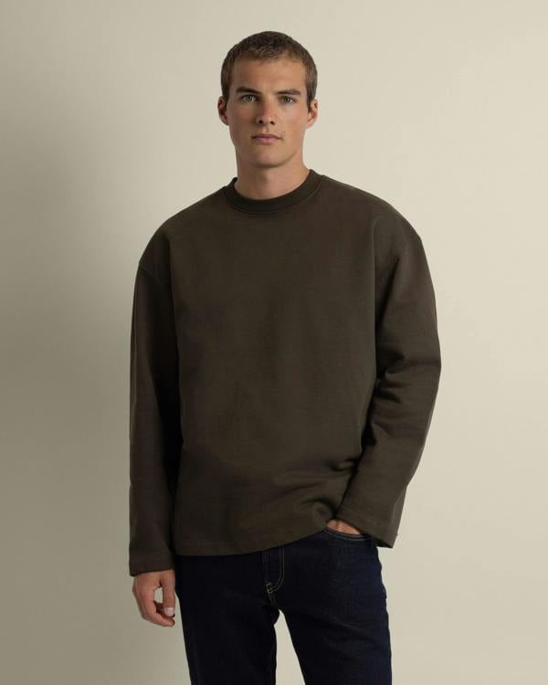 Larsson & Co Praesto - Oversized Stepped Hem Sweatshirt - Brown