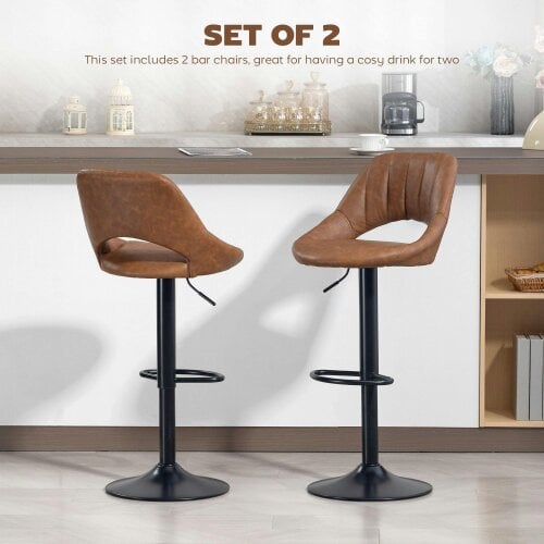 Wyld Haus Palosa Set Of 2 Brown Faux Leather Swivel Bar Chairs With Backrest And Footrest