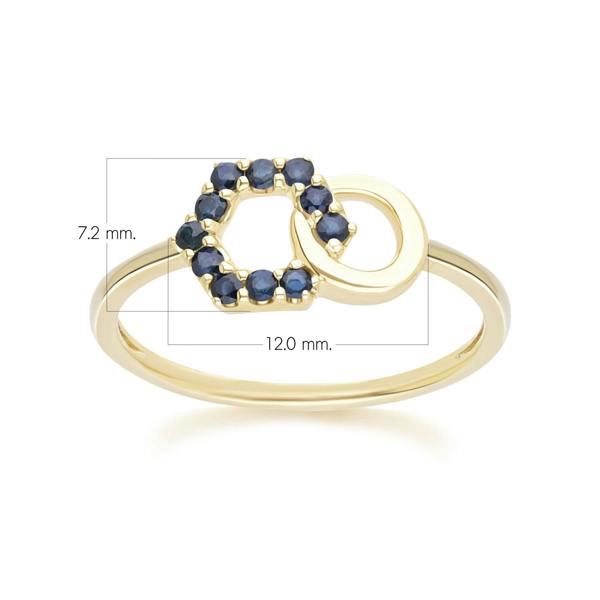 Gemondo Geometric Hexagon and Round Linked with Prong Set Sapphire Ring in 9ct Yellow Gold