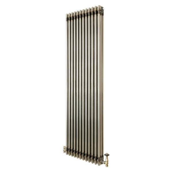 Traditional 3 Column Radiator & Valves - 1800 x 560mm - Raw Metal