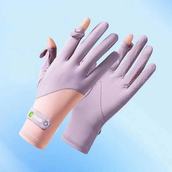 Anniou UPF 50+ Color-Block Anti-Slip Gloves - Taro purple