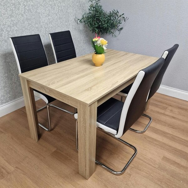 Kosy Koala Oak Effect table with 4 Black Faux Leather Chairs Dining Furniture