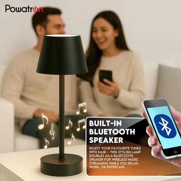 Powatron Bedside LED Lamp with Bluetooth Speaker Touch Control Night Lamp for Bedroom with Adjustable Brightness & 3 Light Modes