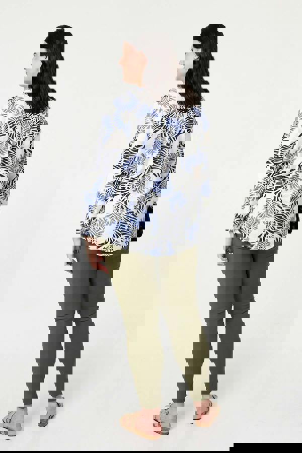 Blue | Curve Printed Turn-Up Sleeve Shirt