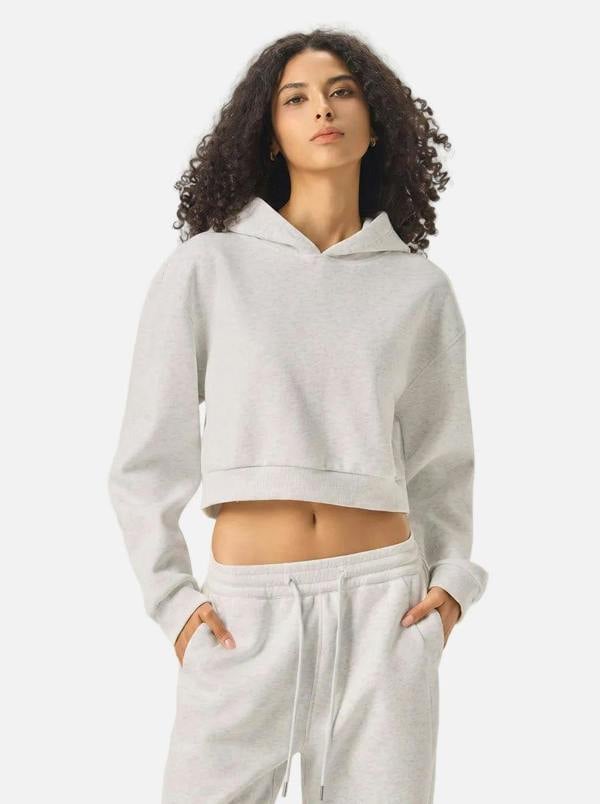 Anniou Cropped Boxy Heavyweight Hoodie - Light  Grey