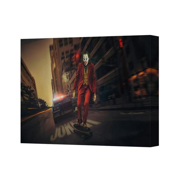 Benjamin Tate Design Joker On Skateboard Canvas Wall Art City Night Street Scene Portrait