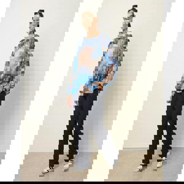 Blue Vanilla Floral Print Mesh Blouse