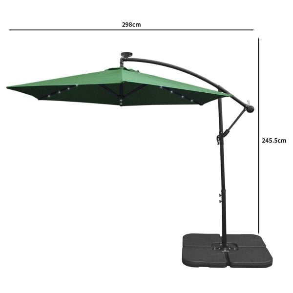 Monstershop Green 3m LED Cantilever Parasol & Plain Base