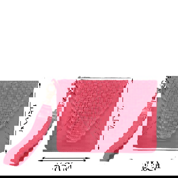 Assots London 'CRESCENT' Pink Leather Flap-over Woven Clutch Bag