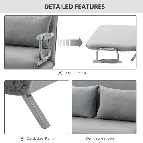 Wyld Haus Nilara Light Grey 2 Seater Click Clack Sofa Bed Silver Metal Legs