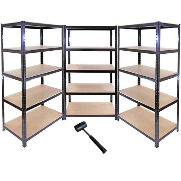 Monster Racking T-Rax Warehouse & Garage Metal Shelving - Black 90cm W, 45cm D, Set of 10