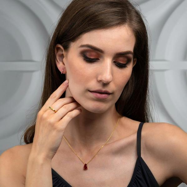 Gold Plated Red Pear Pendant Necklace for Women. - namana.london