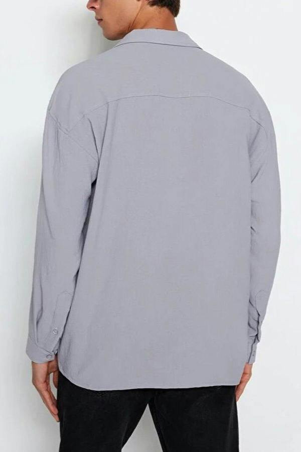 WOVCOR Oversize Fit Open Collar Linen Look Men’s Shirt
