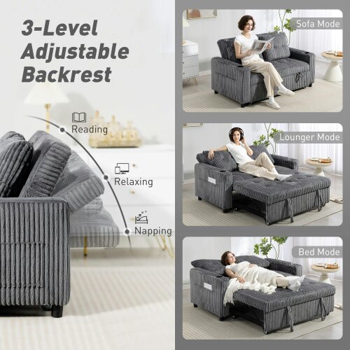 Wyld Haus Noripa Dark Grey Corduroy 2 Seater Click Clack Sofa Bed