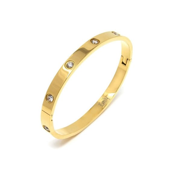 Say It With Hinged Stone Bangle - Yellow Gold Plated Stainless Steel