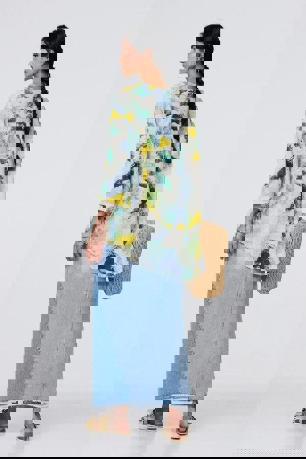 Beige | Brushstroke Print Relaxed 3/4 Sleeve Blouse