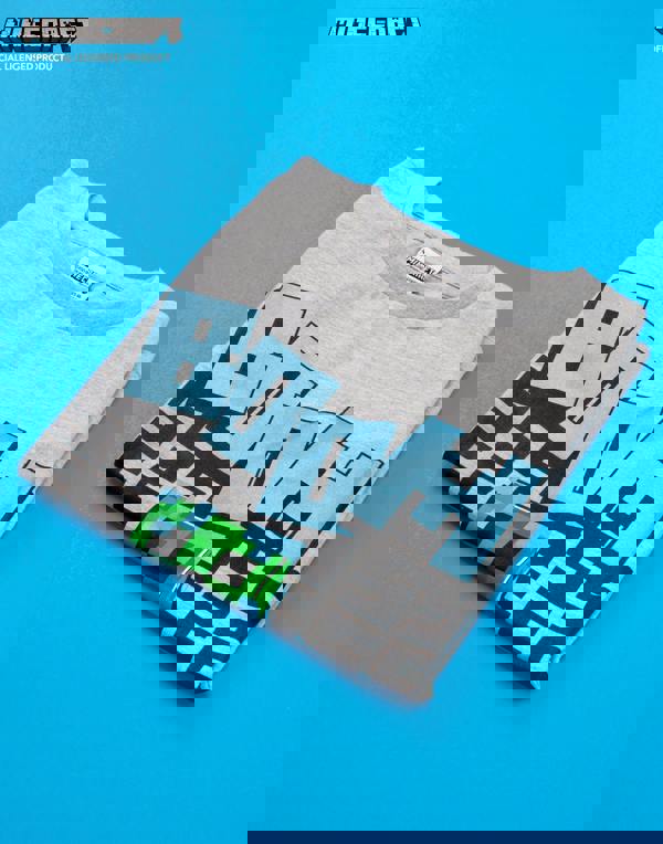 Minecraft Boys Grey Creeper Tnt Boom Placement Print Short Sleeved T-Shirt