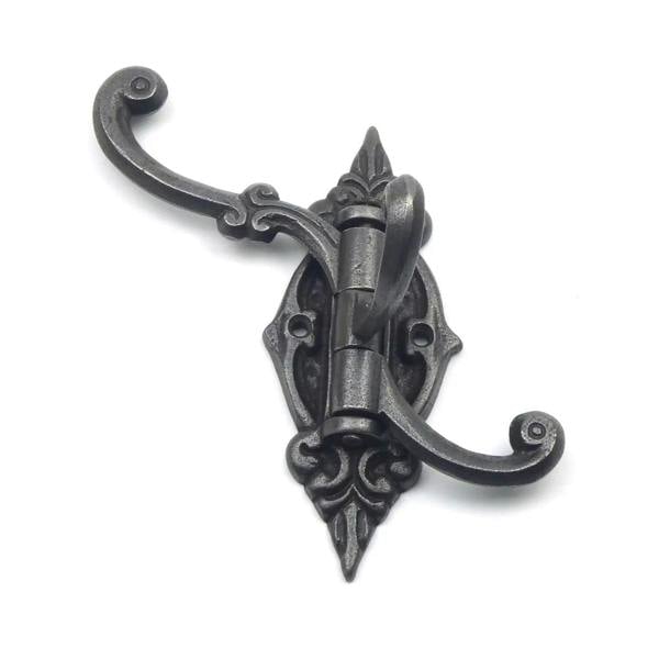 Antique Cast Iron Decorative Swivel Triple Hat and Coat Hook